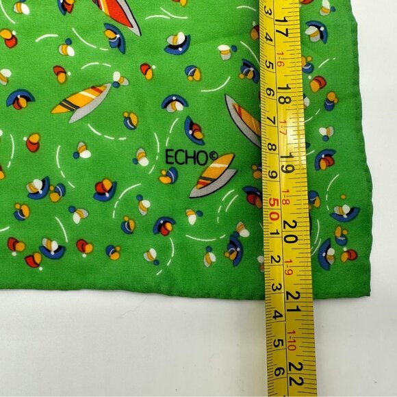 Vintage Echo Green Scarf Flying Saucers Hand Rolled Edge Retro Retro Fashion - Picture 9 of 10